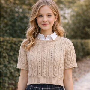 Intimately Free People XS Cable Knit Crop Top Cream Tan Preppy Academia Grunge